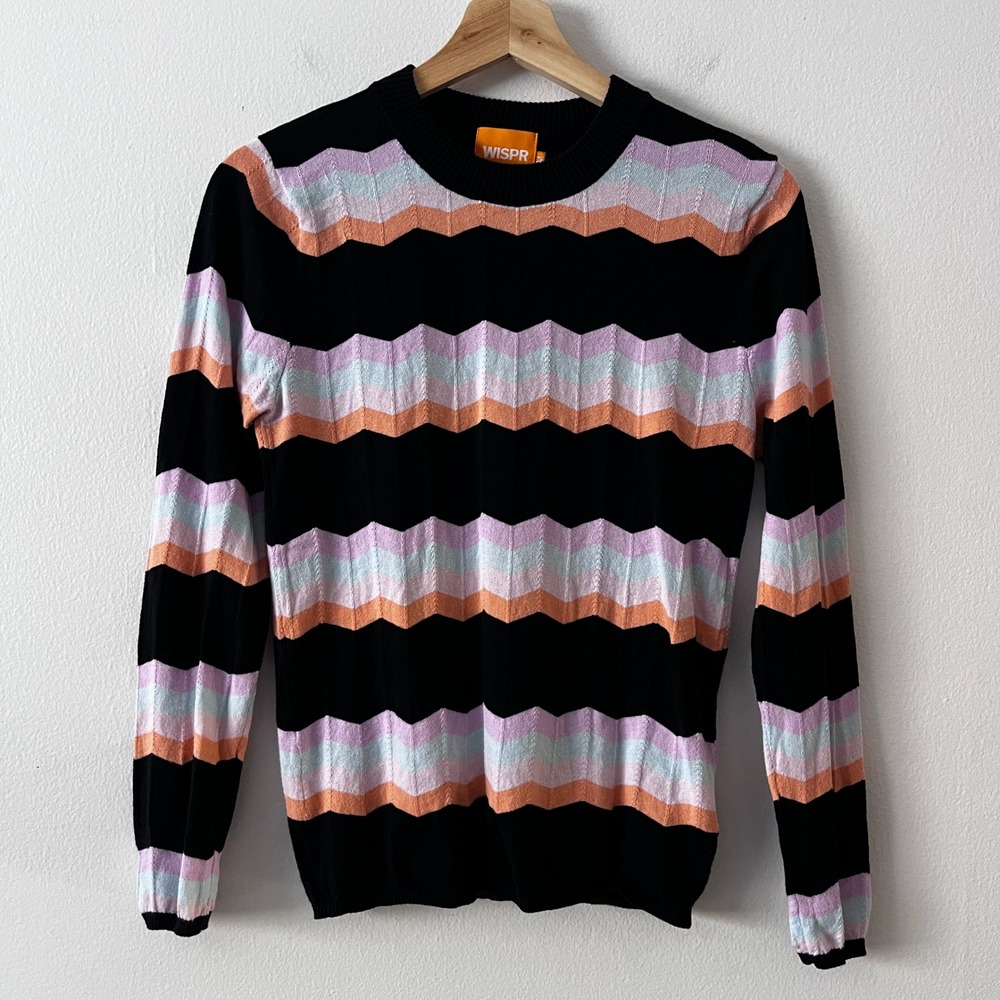 WISPR‎ Cotton Silk Blend Chevron Striped Crew Neck Sweater size medium